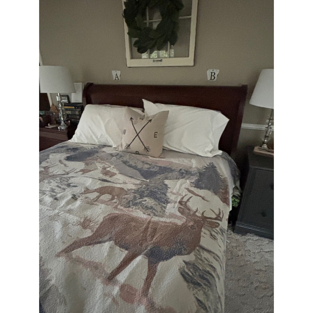 VTG USA Cabin Fleece Blanket Deer Buck Scenic Thin Fuzzy Camp Throw Rustic Full - Picture 6 of 10